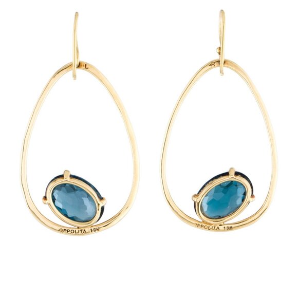 IPPOLITA 18K 750 YELLOW GOLD TOPAZ SCULPTED OPEN TEARDROP EARRINGS - Picture 7 of 8